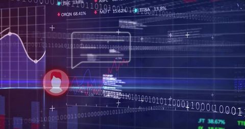 Abstract data dashboard visualizing analytics with pulsing avatar icon and hud elements
