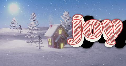 Cozy Cottage in Snow with Joyful Festive Typography