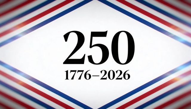 250th semiquincentennial 1776–2026 red blue striped diamond banner elegant serif
