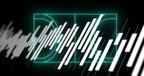 Neon teal frame emitting blurred white streaks and semicircular arcs for futuristic design