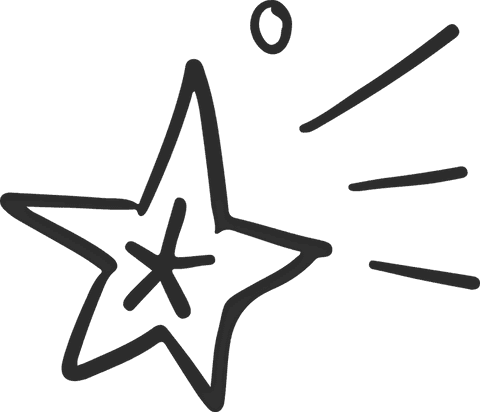 Hand-drawn star doodle with sparkle on transparent background