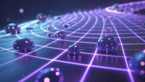 Futuristic Reflective Droplets on Neon Grid - Download Free Stock Images Pikwizard.com