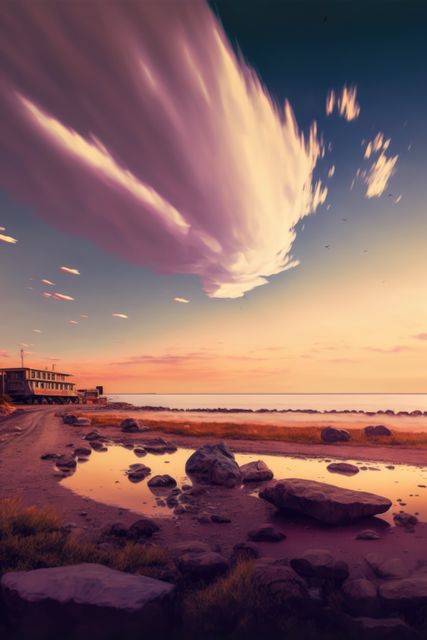 Serene Coastal Sunset With Dramatic Cloud Formation - Download Free Stock Images Pikwizard.com