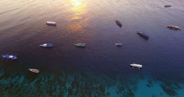 View of moored boat in sea at dawn 4k