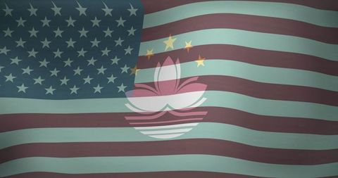 Creative Fusion of United States Flag with Macau Elements Illustration