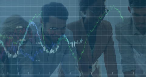 Business Team Analyzing Financial Data with Stock Market Graphs