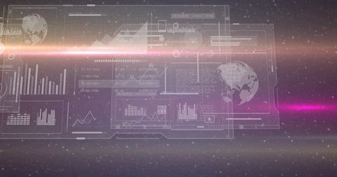 Futuristic HUD Interface with Data and Globe Icons in Space