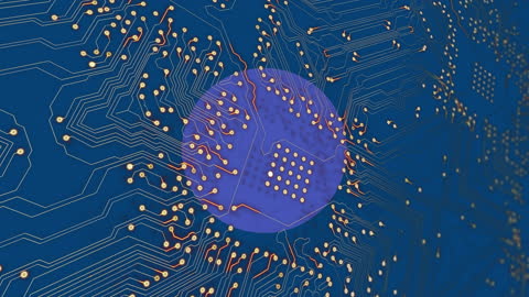 Abstract Blue Circuit Board with Dynamic Violet Highlights