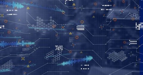 Digital Interface with Data Processing Elements over Blurred Background