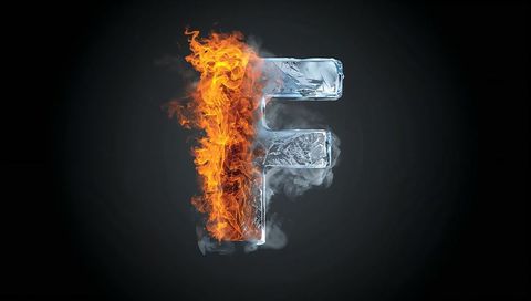 Ice and Fire Concept with Burning Letter F