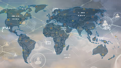 Global Network Interface with Digital Icons Illustrating Connectivity