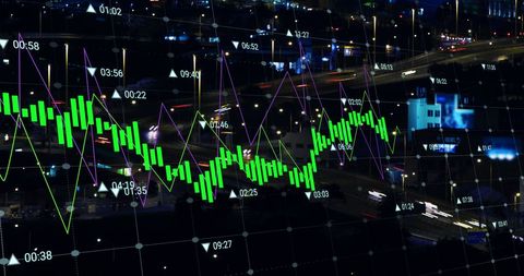Financial Data Processing Over Urban Cityscape Night View - Download Free Stock Images Pikwizard.com