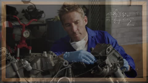 Mechanic Solving Motorcycle Engine Problems with Math