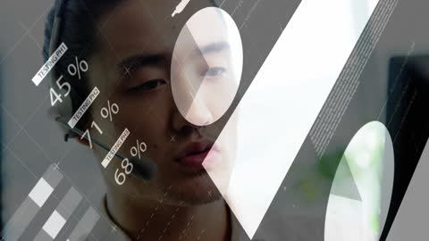 Businessman Engaged in Analytical Call with Data Overlay