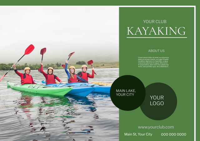 Upbeat Group Kayaking on Lake Adventure Banner - Download Free Stock Templates Pikwizard.com