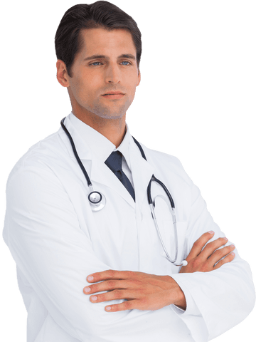 Confident Young Doctor with Crossed Arms on Transparent Background