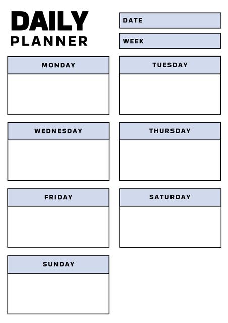 This simple weekly planner layout offers an easy and efficient way to organize daily tasks and appointments. Ideal for personal use, offices, and educational settings, it helps users to manage their time effectively, stay productive, and keep track of important dates and events throughout the week.