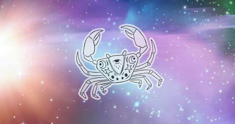 Cancer zodiac symbol in cosmic nebula background