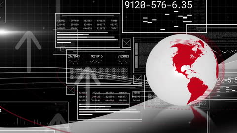 Global Digital Data Interface Concept with Red Globe Overlay