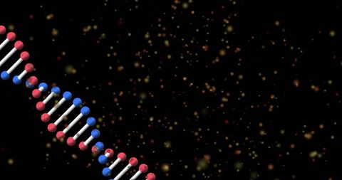 Dna helix over bokeh background highlights science and technology