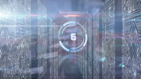 Futuristic Digital Data Scan in Vast Server Room