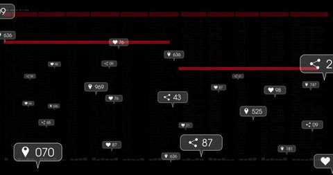 Dashboard display with floating analytics bubbles and red bars