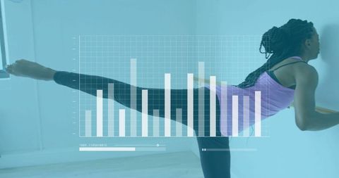Woman Stretching in Fitness Studio with Data Overlay - Download Free Stock Images Pikwizard.com