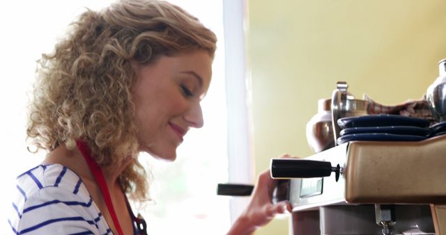 Smiling Barista Brewing Coffee in Cafe - Download Free Stock Images Pikwizard.com