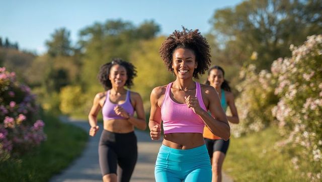 Women Jogging in Park Promoting Fitness and Vitality