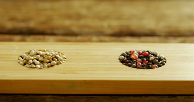 Close-Up of Mixed Peppercorns and Coriander Seeds on Wooden Board - Download Free Stock Images Pikwizard.com
