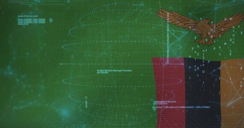Futuristic Data Console with Eagle Emblem and Color Bars