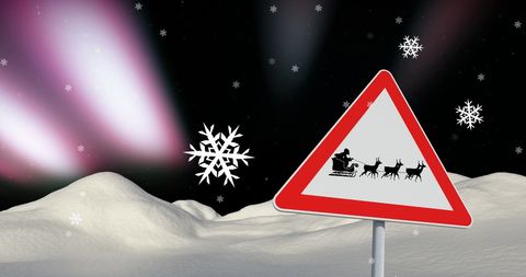 Snowy Winter Scene with Santa Sleigh Warning Sign