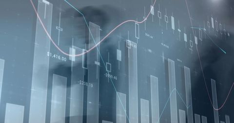 Financial Data Visualizations Overlaying Professionals Walking
