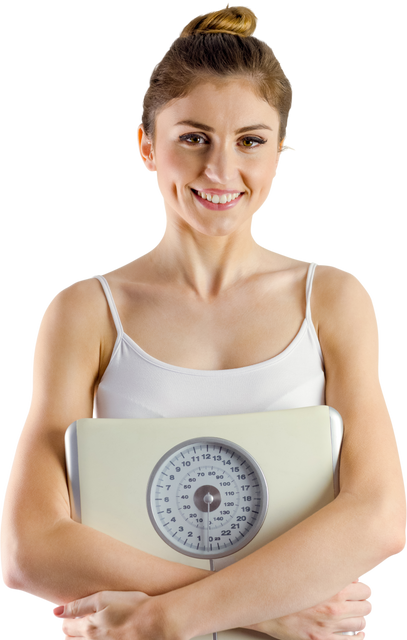 Smiling Woman Holding Weighing Scale Transparently Isolated - Download Free Stock Videos Pikwizard.com