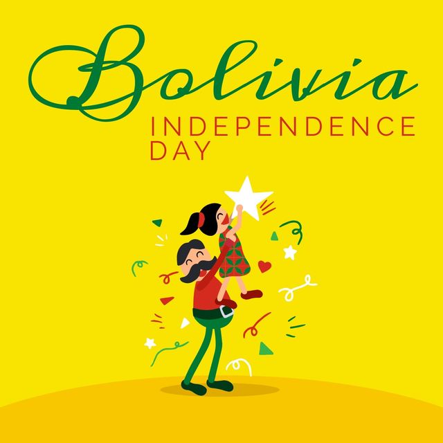Illustration of father picking up daughter holding star, decorations and bolivia independence day - Download Free Stock Videos Pikwizard.com
