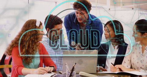Diverse Team Discussing Cloud Technology in Modern Office