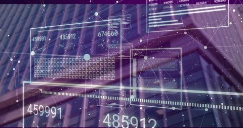 Holographic Data Interface Projecting Financial Readouts and Network Nodes Over Atrium