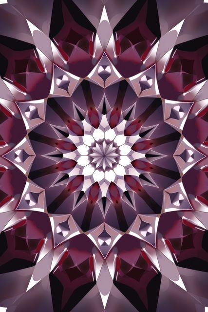 This intricately designed abstract mandala features various shades of purple and pink in a geometric, symmetrical pattern. Perfect for use in modern home decor, digital art projects, or as a background for creative designs and presentations. Its vibrant colors and detailed design make it ideal for artistic enthusiasts seeking inspiration.