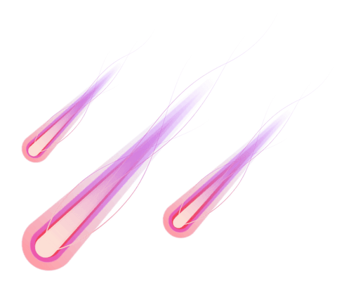 Glowing comets streaking across transparent background