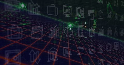 Digital Interface with Business Icons on Grid Background - Download Free Stock Images Pikwizard.com