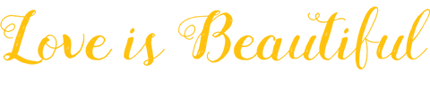 Love is beautiful yellow text on transparent background