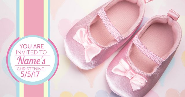 Pink Baby Shoe Invitation Template for Christenings - Download Free Stock Templates Pikwizard.com