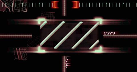 Holographic targeting interface with futuristic glitch elements