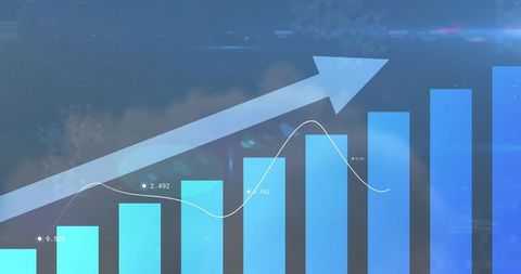 Digital composite with bar graph and upward arrow indicator