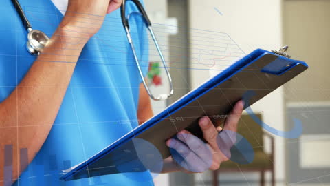 Doctor Analyzing Financial Data on Clipboard