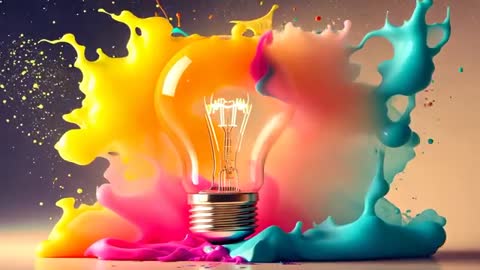 Vibrant Fluid Colors Enveloping Incandescent Light Bulb in Motion