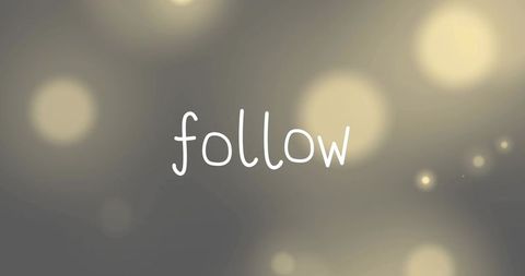 Handwritten follow typography on warm beige bokeh background with soft glow and vignette