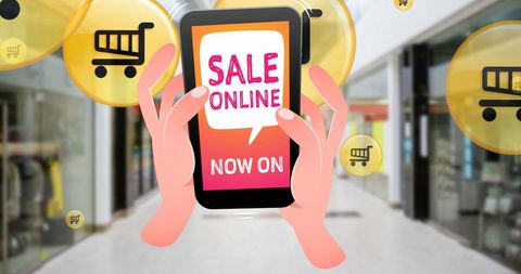 Digital shopping promo with online sale alert on smartphone