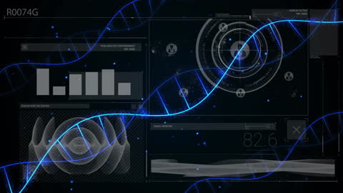 DNA Strand with High-Tech Molecular Data Visualization