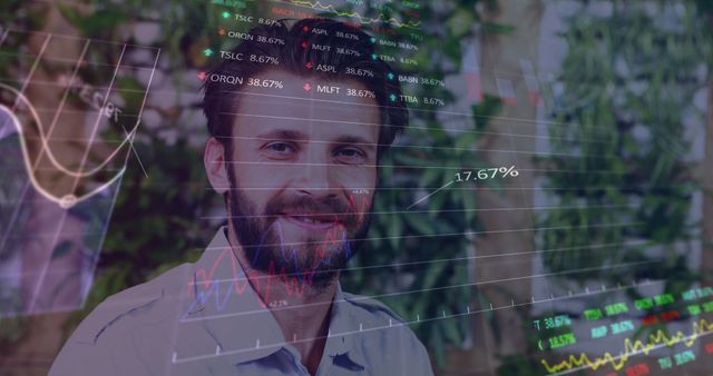 Smiling Businessman with Stock Market Charts Projections Concept - Download Free Stock Images Pikwizard.com